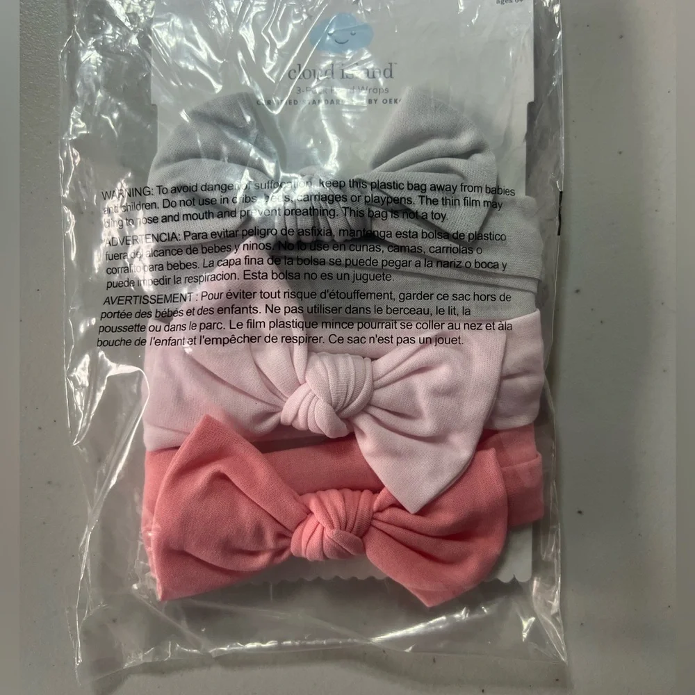 Cloud Island Pink and White Baby Headbands